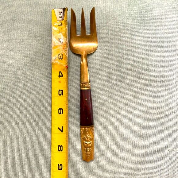 Vintage Buddha 1960's T James of Siam Twisted Bronze Large Serving Fork - Picture 2 of 5